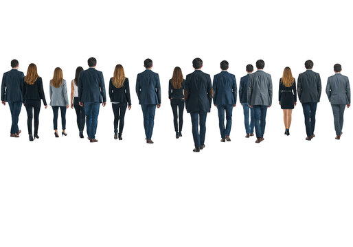 Group of business people walking forward isolated on transparent background