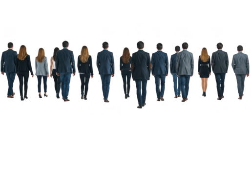 Group of business people walking forward isolated on transparent background