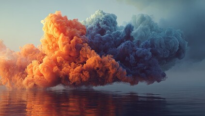 Massive, colorful cloud formation over water