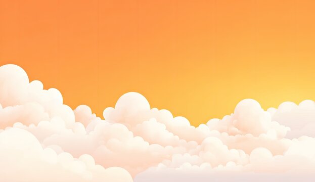 Cartoon clouds against a vibrant orange sunset sky