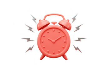 Red alarm clock ringing, isolated on transparent background