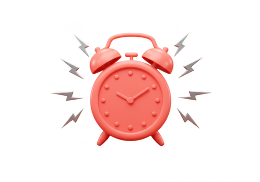 Red alarm clock ringing, isolated on transparent background