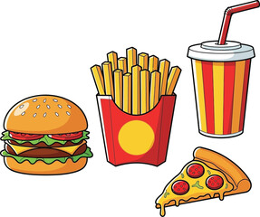 Fast Food Meal Cartoon Icons Vector Illustration