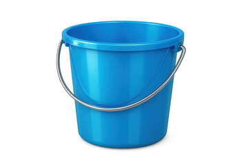 Lightweight blue plastic bucket with metal handle, showcasing utility for domestic cleaning tasks on clean, minimalist surface