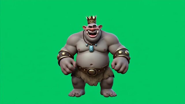 Animated Stylized Ogre Troll Character Walking on Green Screen Chroma Key
