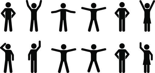Silhouettes of human figures in varied gestures and poses, ideal for communication, design, animation, and gesture recognition reference