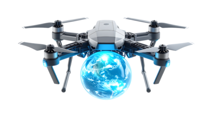 Drone with Blue Earth Globe Illustrating Technology and Innovation
