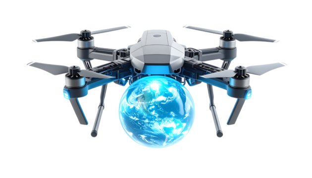 Drone with Blue Earth Globe Illustrating Technology and Innovation