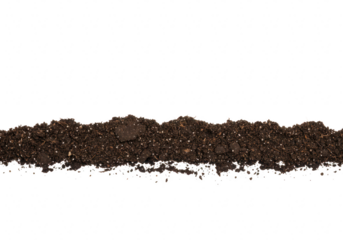 A horizontal line of dark rich soil isolated on a transparent background