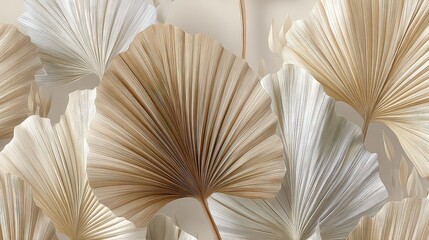 Elegant Beige And White Ginkgo Leaves Pattern