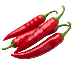 Single Red Chili Pepper with Stem, Diagonal Angle, Isolated on White