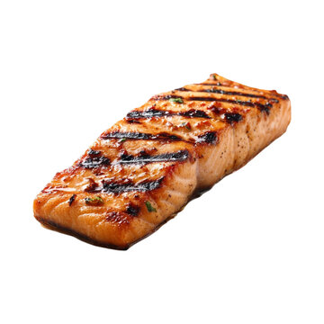 Delicious Grilled Salmon Fillet on a transparent background, Ready to Eat