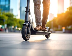 Obraz premium Urban commuter on electric scooter