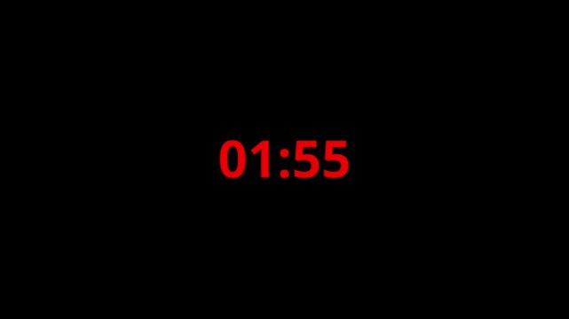 2 minutes countdown, Red color 2 minute timer countdown animation, suitable for concepts animation on 2 minutes countdown on black background. 120 seconds to 0 seconds countdown timer animation . 4k 
