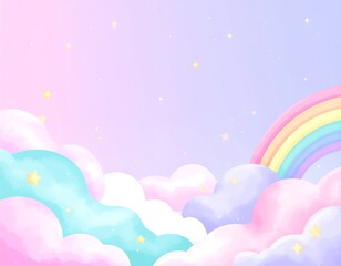 Pastel clouds, rainbow, stars