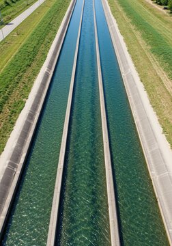 Aerial view of three parallel water channels