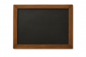Wooden-framed blackboard erasing, presenting blank surface for educational messaging against transparent backdrop