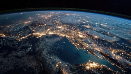 Earth's night-lit European regions viewed from space