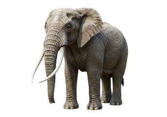 Obraz premium Full body shot of a large grey elephant with tusks and trunk raised, isolated on transparent background