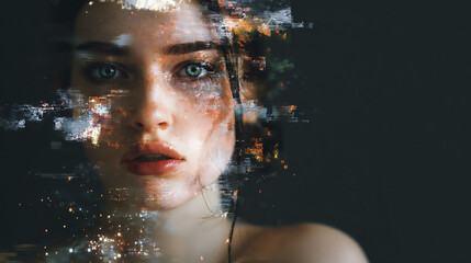 Abstract Portrait: Woman with Textured Paint Splatter