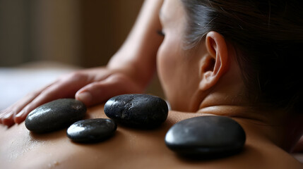 Woman Receiving Hot Stone Massage Therapy