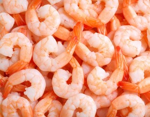 A close up of handful fresh raw shrimps from sea