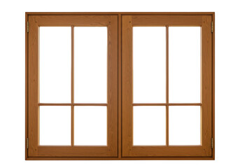 Obraz premium Wooden window frame with glass panes isolated on transparent background for architectural design element, home or building construction