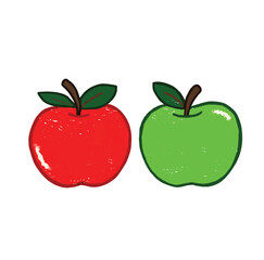 Red and Green Apple Illustration, Hand Drawn Apple Pair Clipart, Fresh Apple Fruits Isolated Vector