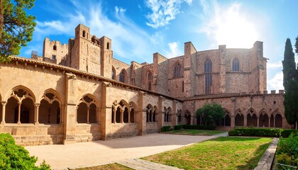Fototapeta premium Ancient stone buildings in a sunlit courtyard