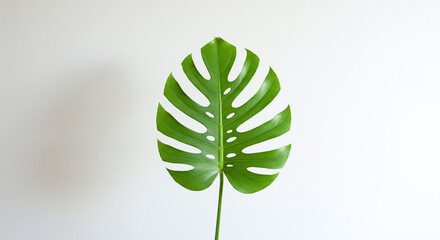 Vibrant Green Monstera Deliciosa Leaf Isolated on White Background - Tropical Plant Photography