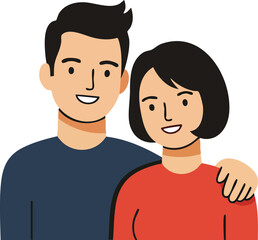 Fototapeta premium Young couple smiling together with arm around shoulder in casual clothing illustration vector 