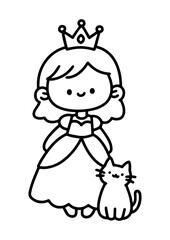 Cute Princess with Cat Coloring Page