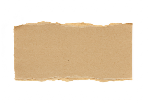 A torn piece of brown paper with rough, textured edges, isolated on a transparent background, suitable for various design needs