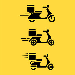 Three fast delivery scooters on a bright yellow background