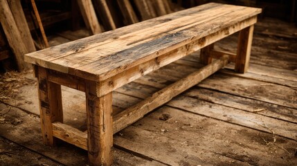 Fototapeta premium Rustic wooden bench in a workshop setting