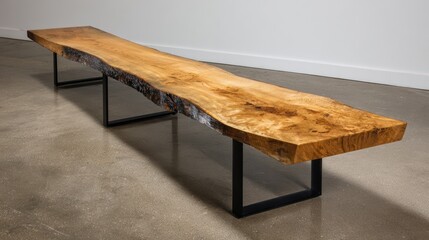 Long, slab-wood bench