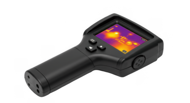 Handheld Infrared Thermal Imaging Camera – Isolated on Transparent PNG Background , thermal imaging camera, infrared camera, handheld thermal scanner, heat detection device, thermal sensor, IR camera,
