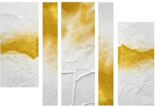 Abstract gold glitter texture on crumpled white paper panels, isolated on a transparent background - Powered by Adobe