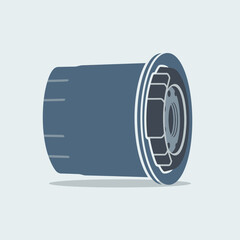 Blue cylindrical object with ribbed texture and metal components.