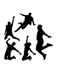 Male and female jumping action sport training silhouette