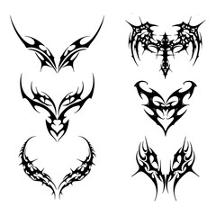 Obraz premium Tribal gothic black tattoo designs offer fierce unique artistry collection set. Vector illustration
