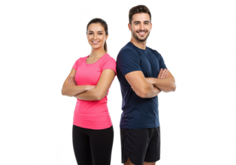 Fit couple smiling with arms crossed isolated on transparent background