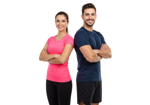 Fit couple smiling with arms crossed isolated on transparent background