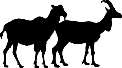 Fototapeta premium Silhouette illustration showing two goats standing side by side in a black and white animal depiction design