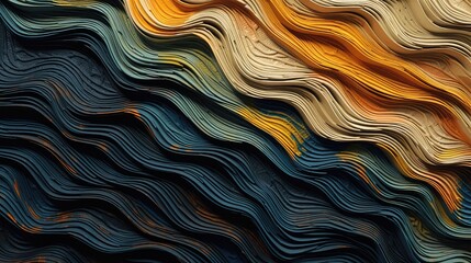 Fototapeta premium Abstract wavy layers in shades of blue beige and yellow creating a textured background design