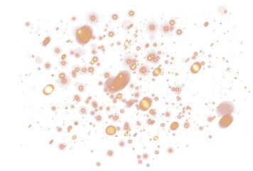 Abstract glittering gold stars particles isolated on transparent background. Sparkling gold dust particles cutout, festival concept. Png file