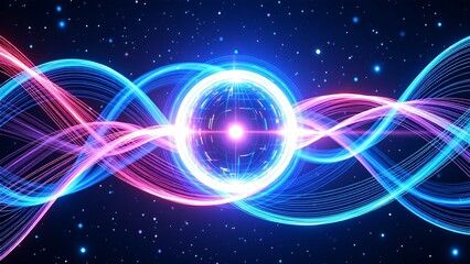 Vibrant digital illustration of a glowing energy core with flowing blue and pink light streams, a futuristic concept representing technological innovation and creative ideas