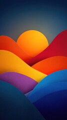 Colorful layered hills with a sunset