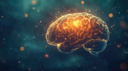 Obraz premium Brain glowing, abstract, digital