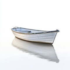 Fototapeta premium White rowboat, tranquil reflection on still water